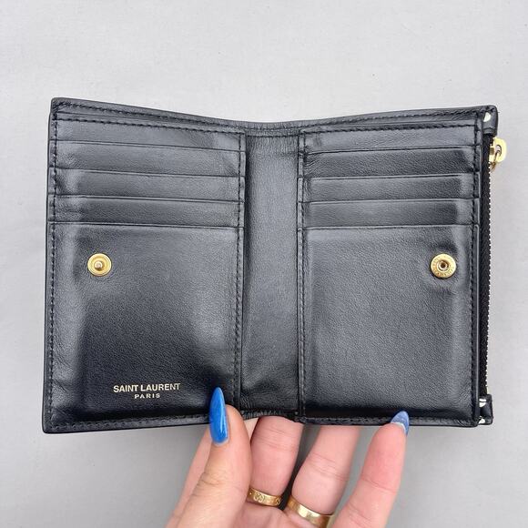 Saint Laurent YSL-Plaque Polka-Dot Print Leather Compact Card Holder Wallet - Picture 9 of 13